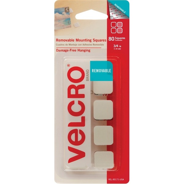 Velcro Brand Reclosable Fastener Shape, Square, Acrylic Adhesive, 3/4 in, 3/4 in W, White, 12 PK VEK30171 - main